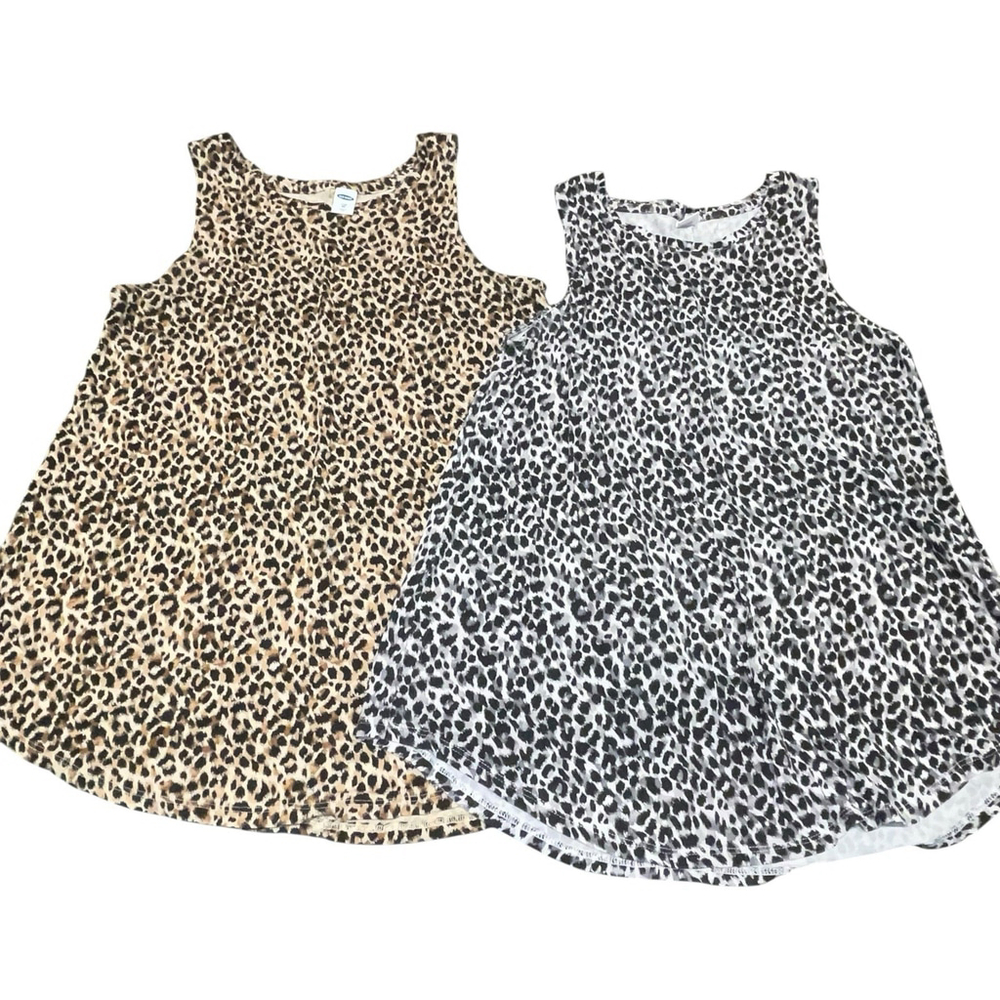 Old Navy Womens Lot of 2 Brown/Black Gray/Black Leopard Print Luxe Tanks Size XS